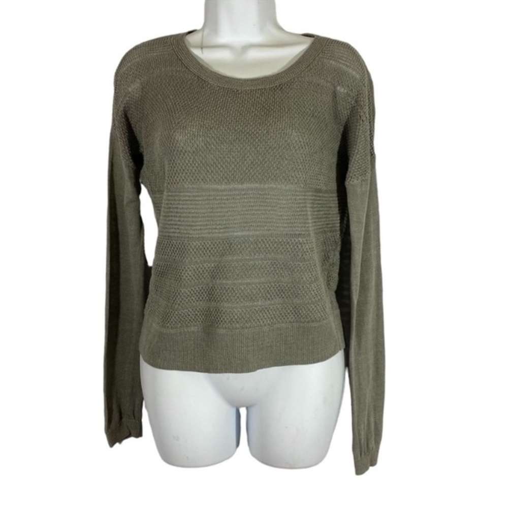 Valette Medium 100% Linen Open Knit Sweater Gray Long‎ Sleeve Scoop Neck